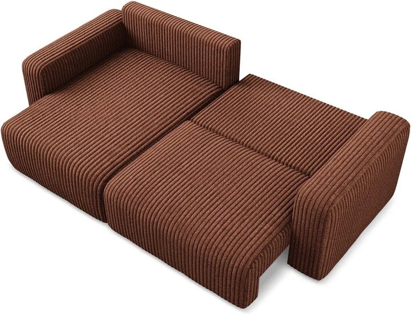 Colțar teracotă extensibil/cu spațiu de depozitare cu tapițerie din catifea reiată (cu colț pe partea stângă/cu șezlong) Kona – Makamii