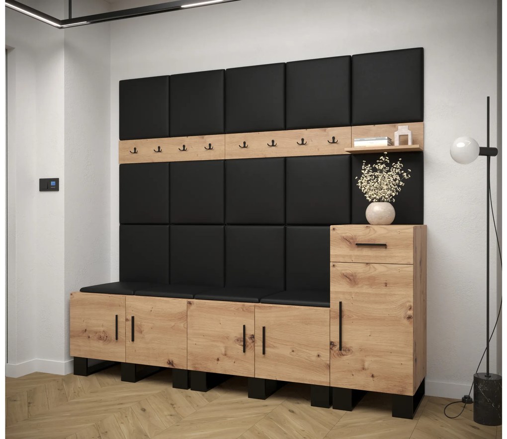 Set mobilier pentru hol Amanda 8 (Stejar artisan + piele ecologică Negru). 1085928