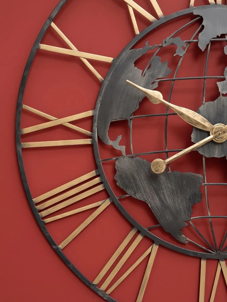 Ceas decorativ, de perete, din metal, Worldmap