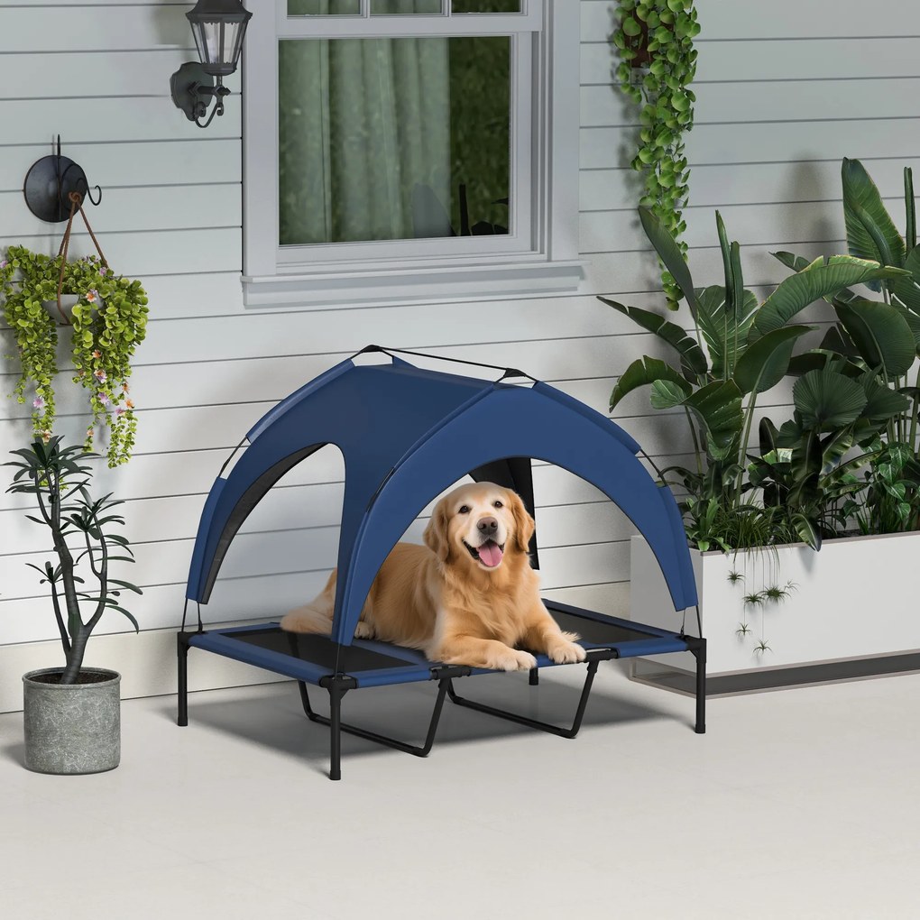 PawHut Pat Înălțat Racoritor pentru Câini, Design Portabil, Ideal pentru Vară, cu Plasă Respirabilă, 106x76x94cm, Albastru Închis | Aosom Romania