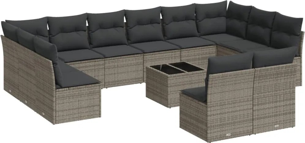 vidaXL Set mobilier de grădină cu perne, 13 piese, gri, poliratan