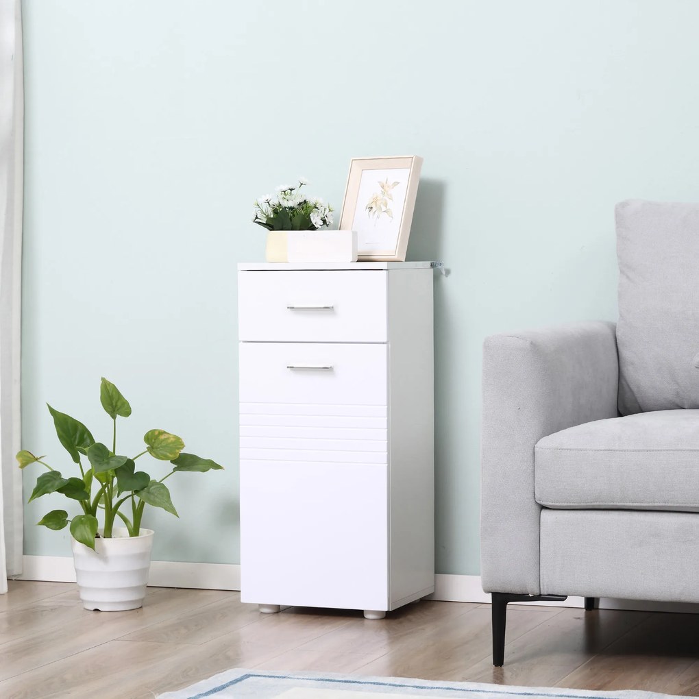 Kleankin Mobilier Baie cu Sertar și Dulap, 1 Ușă, Design Multifuncțional, Lemn, 35x30x77.5 cm, Alb | Aosom Romania