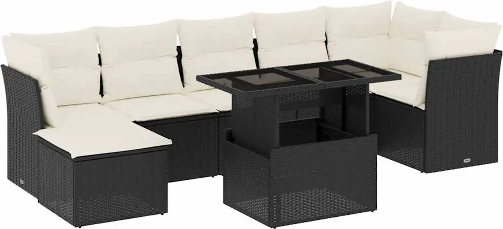 vidaXL Set mobilier de grădină cu perne, 8 piese, negru, poliratan