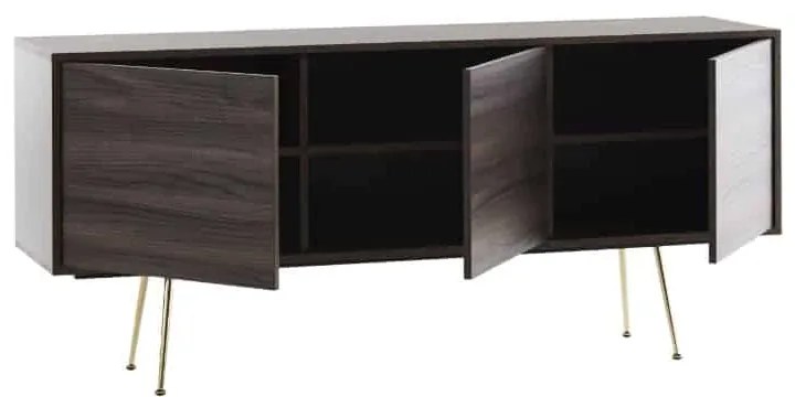 Comoda TV Limo, picioare aurii, deschidere push-pull - NEGRU