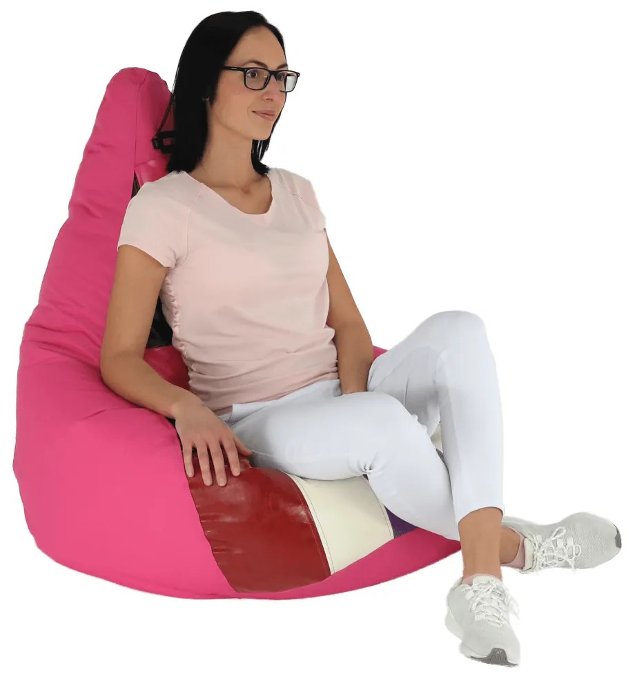 Fotoliu tip sac, roşu/piele ecologică albă, FRESNO
