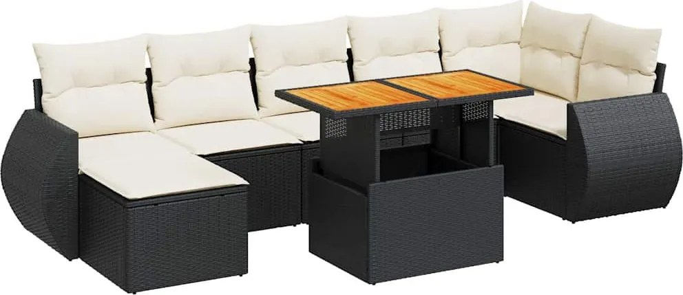 vidaXL Set mobilier de grădină cu perne, 8 piese, negru, poliratan