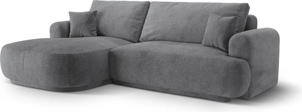 Coltar extensibil stanga 5 locuri, modular, cu lada depozitare, Ella, Micadoni Home, 271x174x94 cm, tesatura structurata chenille, gri