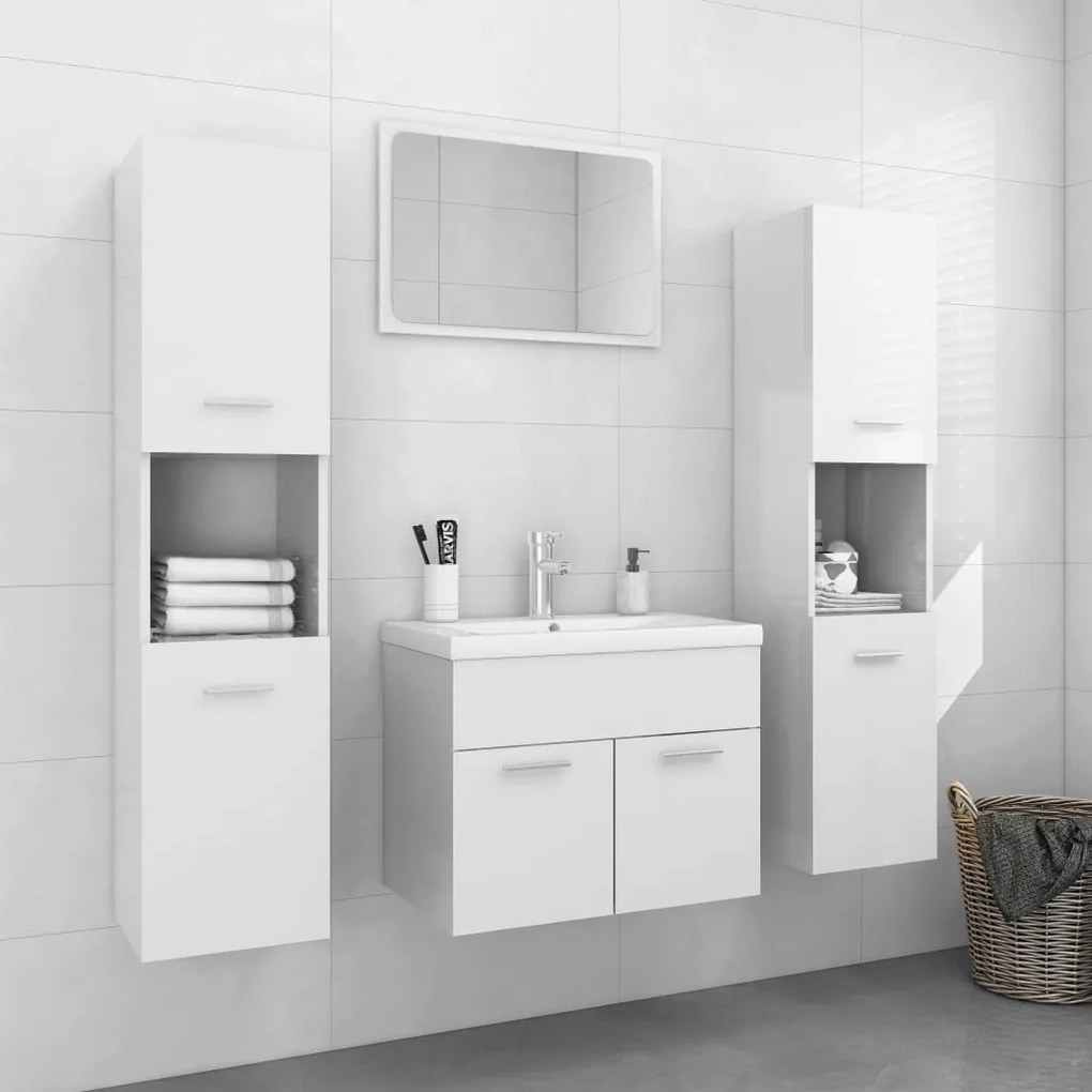 3071231 vidaXL Set mobilier de baie, alb extralucios, lemn prelucrat