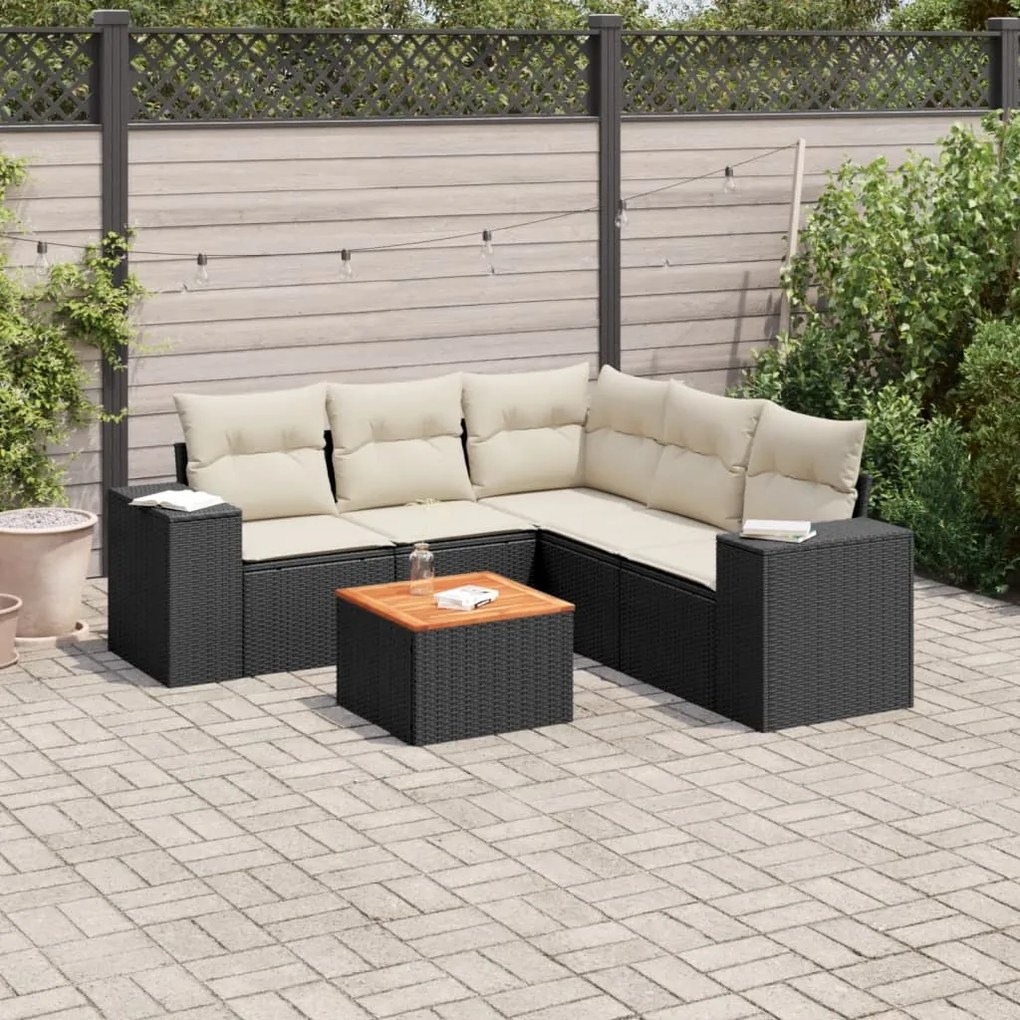 3257771 vidaXL Set mobilier de grădină cu perne, 6 piese, negru, poliratan