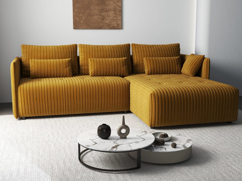 Colțar extensibil dumonde cu ladă de depozitare si sezut confortabil din spuma high-density, Malta Ambience Mustard II 235x185 cm