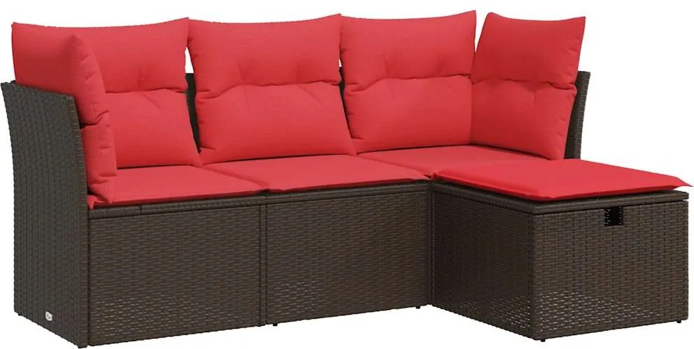 vidaXL Set canapele de grădină, 4 piese, cu perne, maro poliratan maro