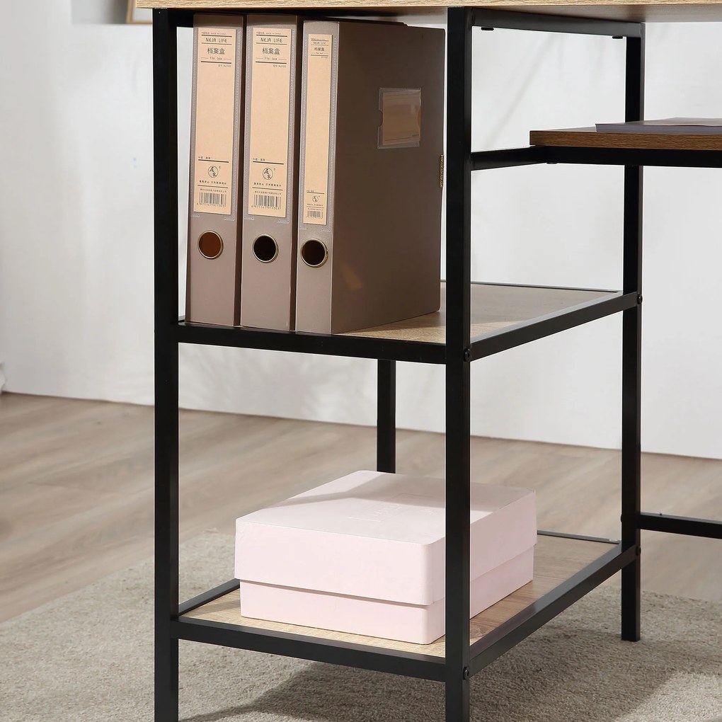 HOMCOM Birou cu depozitare birou informatic cu 4 rafturi, blat mare și panou negru pentru sufragerie cameră 120L x 53l x 126Î cm, stejar și negru | Aosom Romania