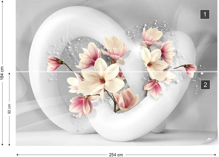 Fototapet GLIX - 3D Structure Flowers White And Grey + adeziv GRATUIT Tapet nețesute - 254x184 cm