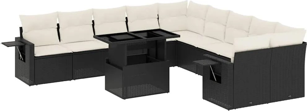vidaXL Set canapele de grădină cu perne, 11 piese, negru, poliratan