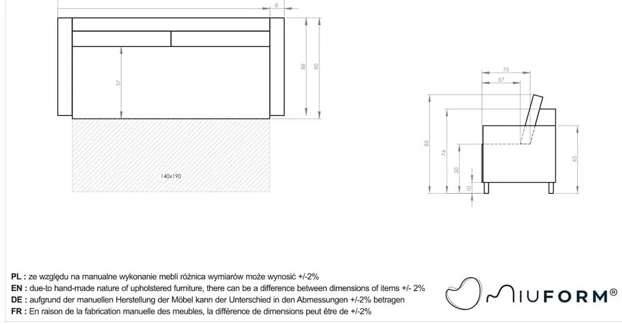 Canapea gri închis extensibilă 207 cm Simon – Miuform