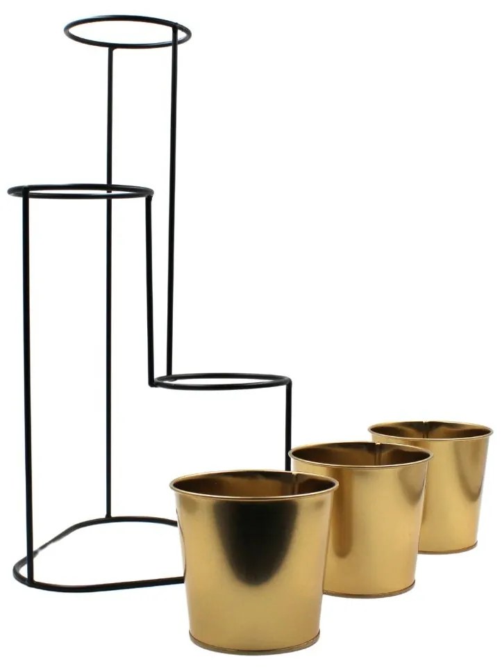 Suport pentru flori, din metal, auriu, 3 ghivece, 24x22x47 cm