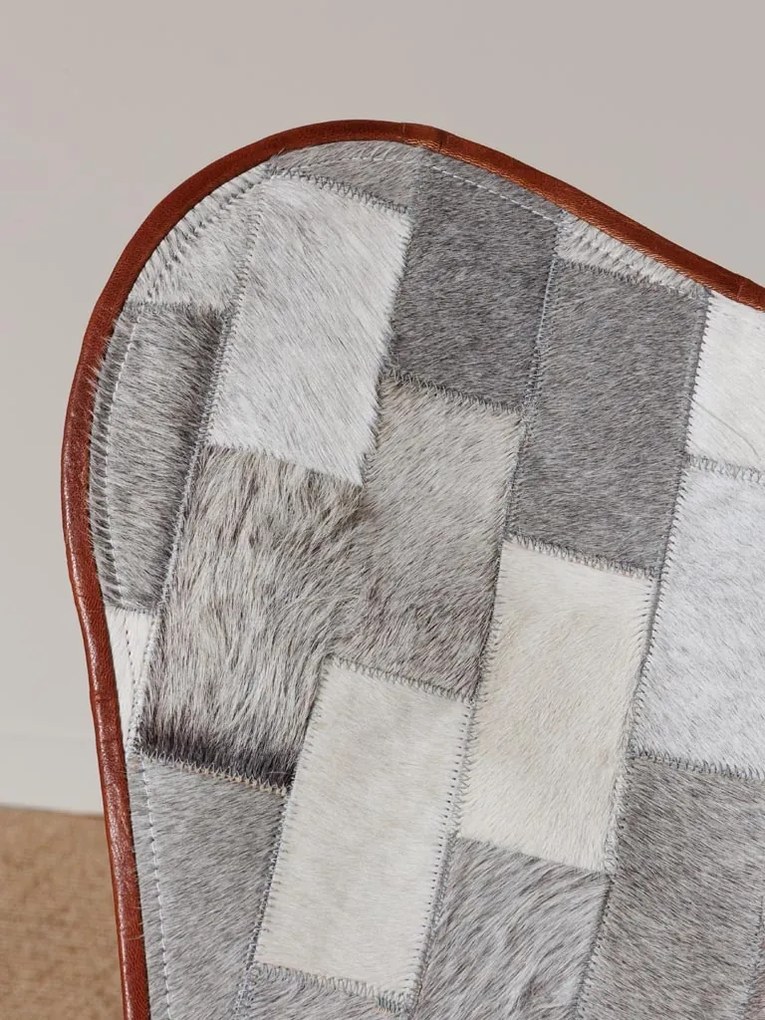 Fotoliu patchwork gri, piele de vaca, Aubrac Butterfly