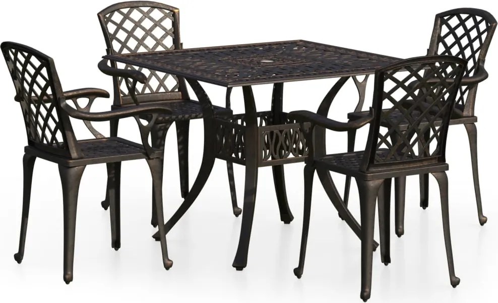 vidaXL Set mobilier bistro, 5 piese, bronz, aluminiu turnat