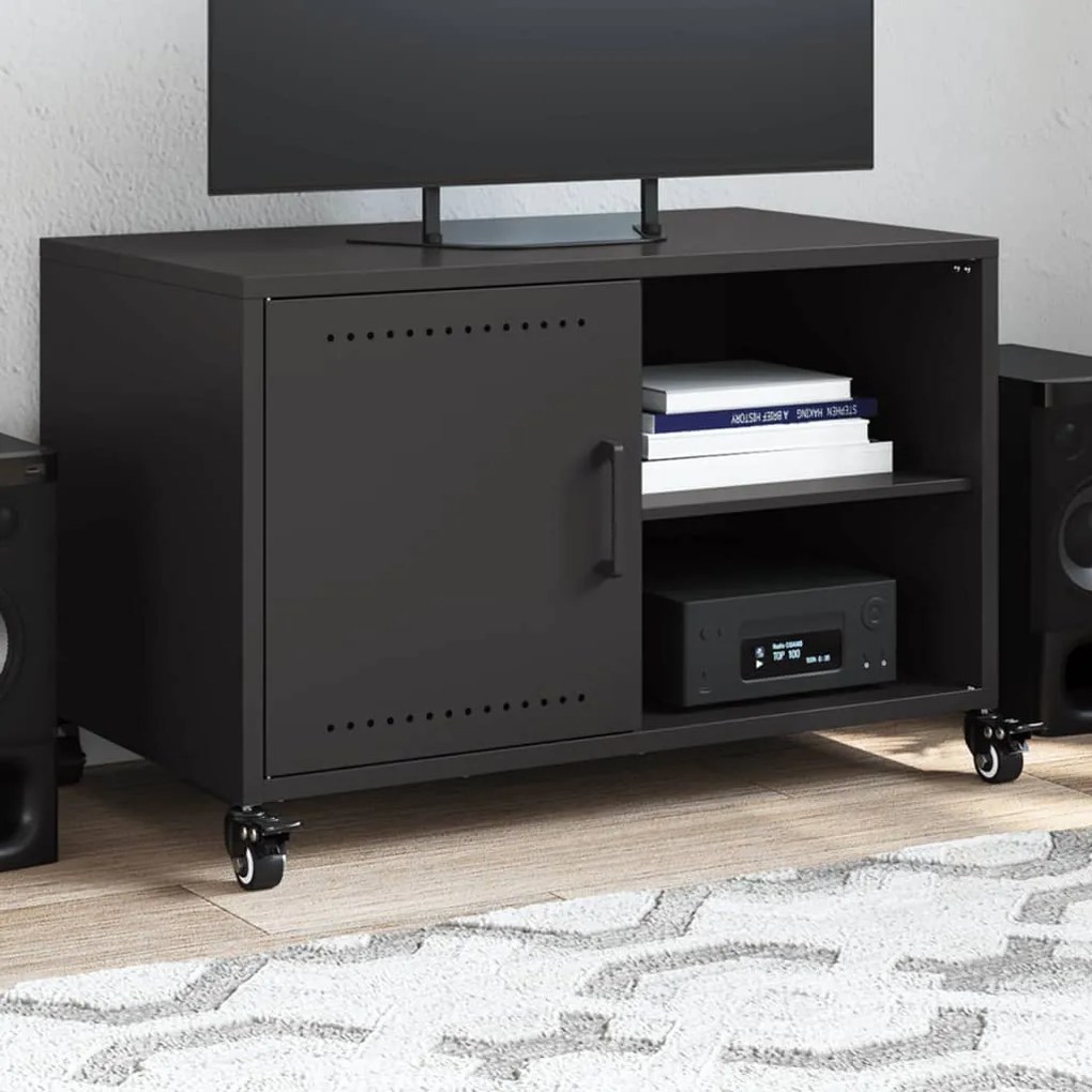 846668 vidaXL Dulap TV, negru, 68x39x43,5 cm, oțel