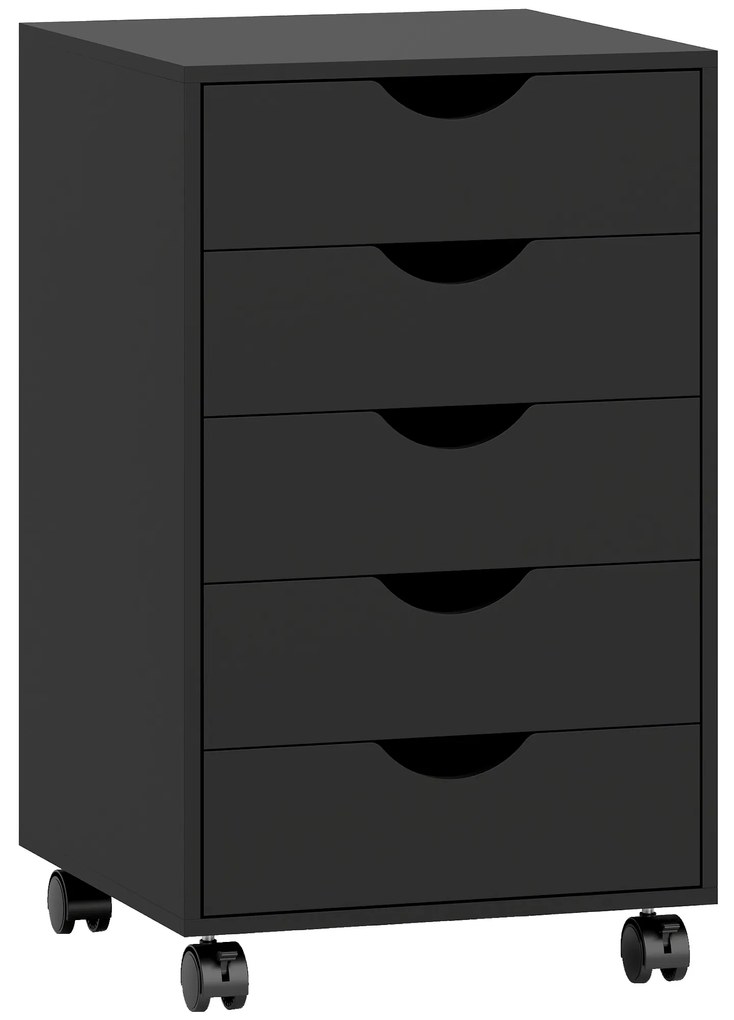 HOMCOM Corp de birou mobil, corp de depozitare pe roți pentru birou, 5 sertare, 40 x 40 x 67 cm, negru | Aosom Romania