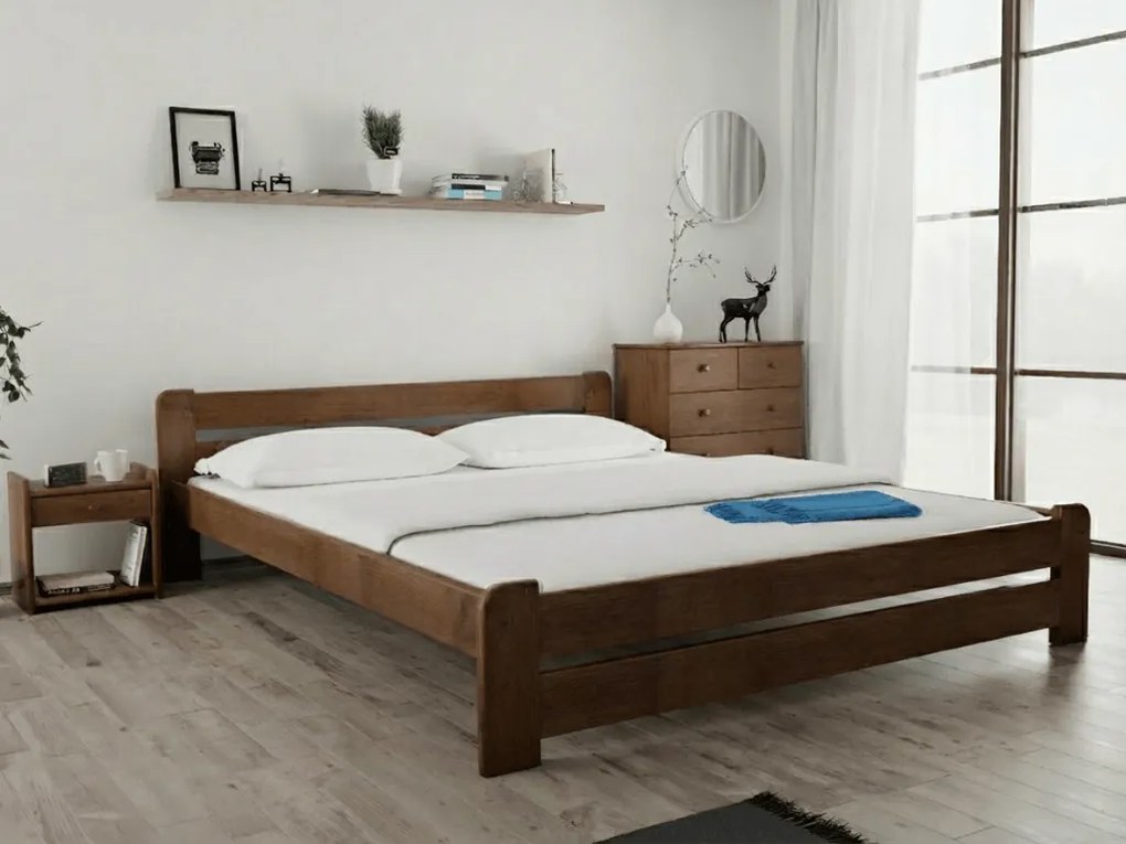 Pat Laura 160x200 cm, stejar Saltele: Cu saltele Coco Maxi 20 cm, Somiera pat: Cu lamele curbate