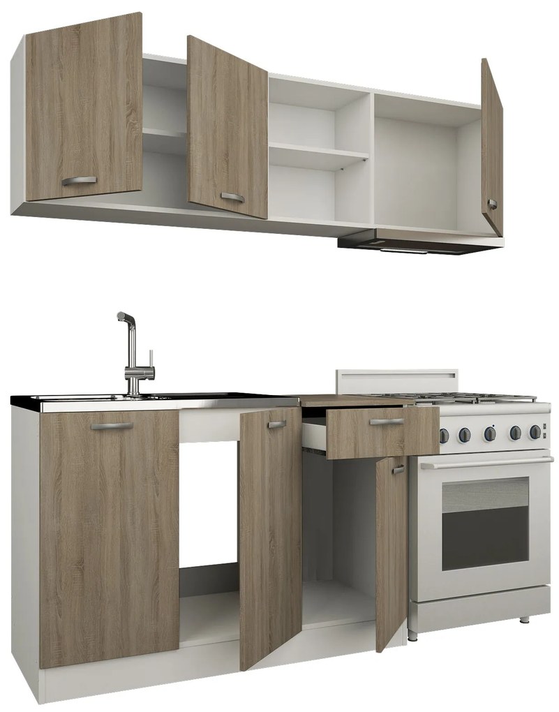 Set Bucatarie Kara, Stejar Sonoma Inchis/Alb, L 180 cm