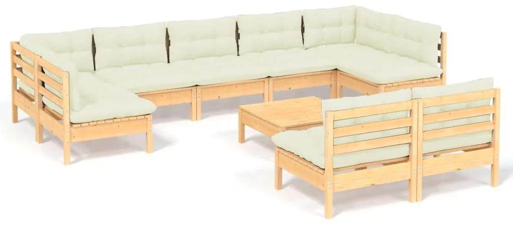 3097205 vidaXL Set mobilier grădină cu perne crem, 10 piese, lemn masiv de pin