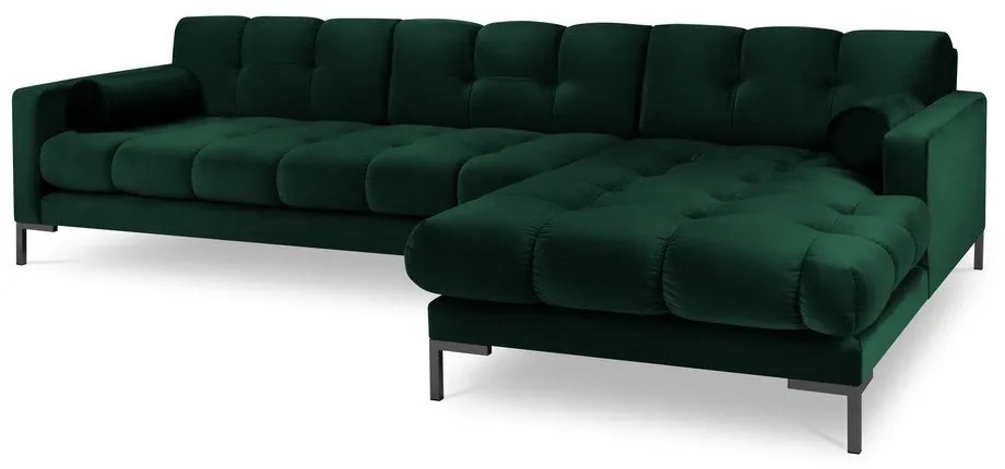 Colțar din catifea cu extensie pe partea dreaptă Cosmopolitan Design Bali, verde închis