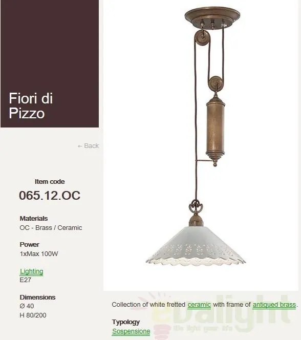 Lustra, Pendul rustic fabricat manual diametru 40cm Fiori di Pizzo 065.12.OC