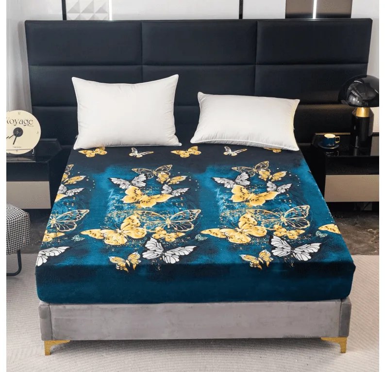 Cearsaf Cocolino microplus cu elastic FLUTURE AURIU SI ALB 90x200 cm verde inchis