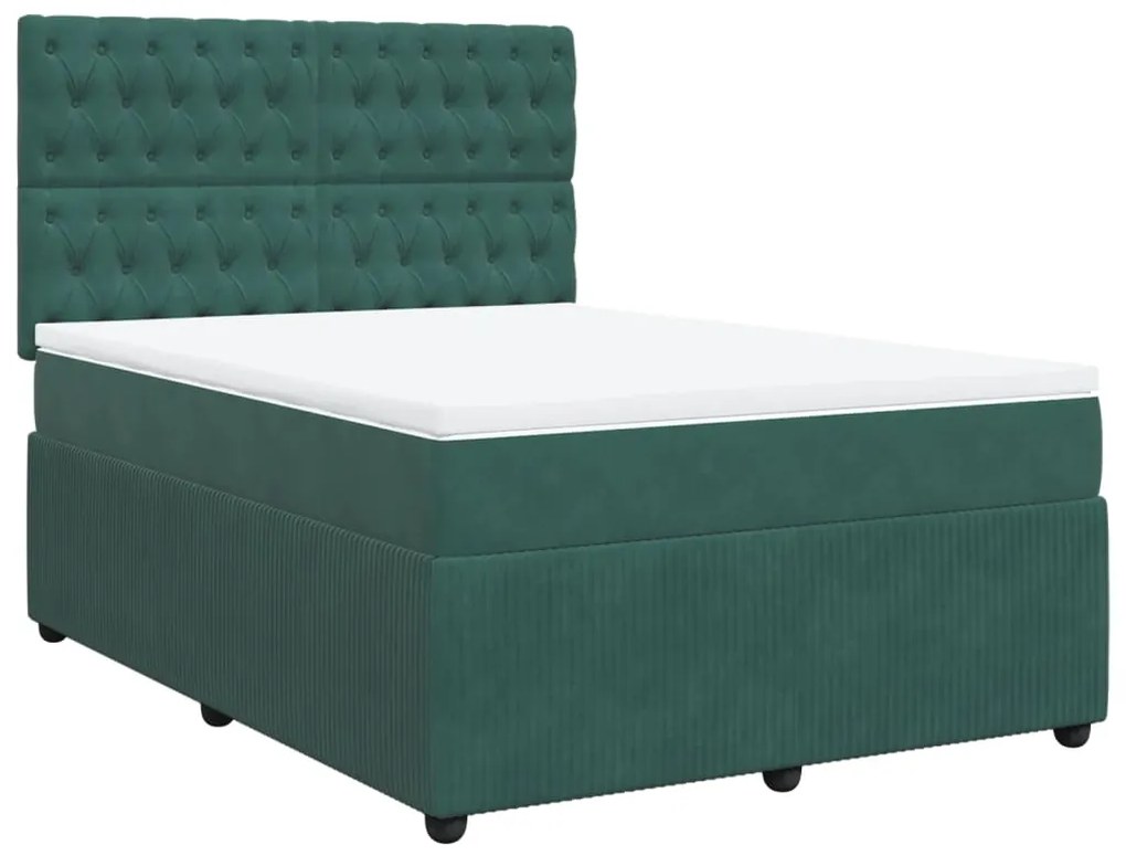 3292343 vidaXL Pat box spring cu saltea, verde închis, 140x190 cm, catifea