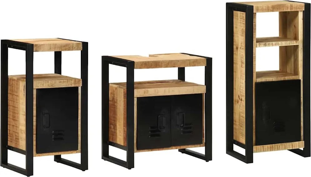 vidaXL Set de mobilier pentru baie cu sertar 3 pcs Lemn de mango solid