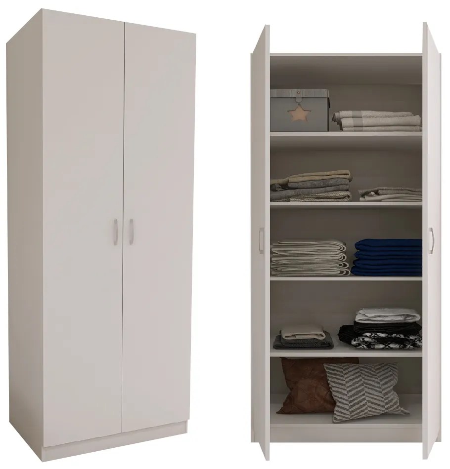 Dulap cu 2 Usi si 4 Rafturi de Depozitare, 200x80x40 cm, Culoare Alb din Pal de 18mm