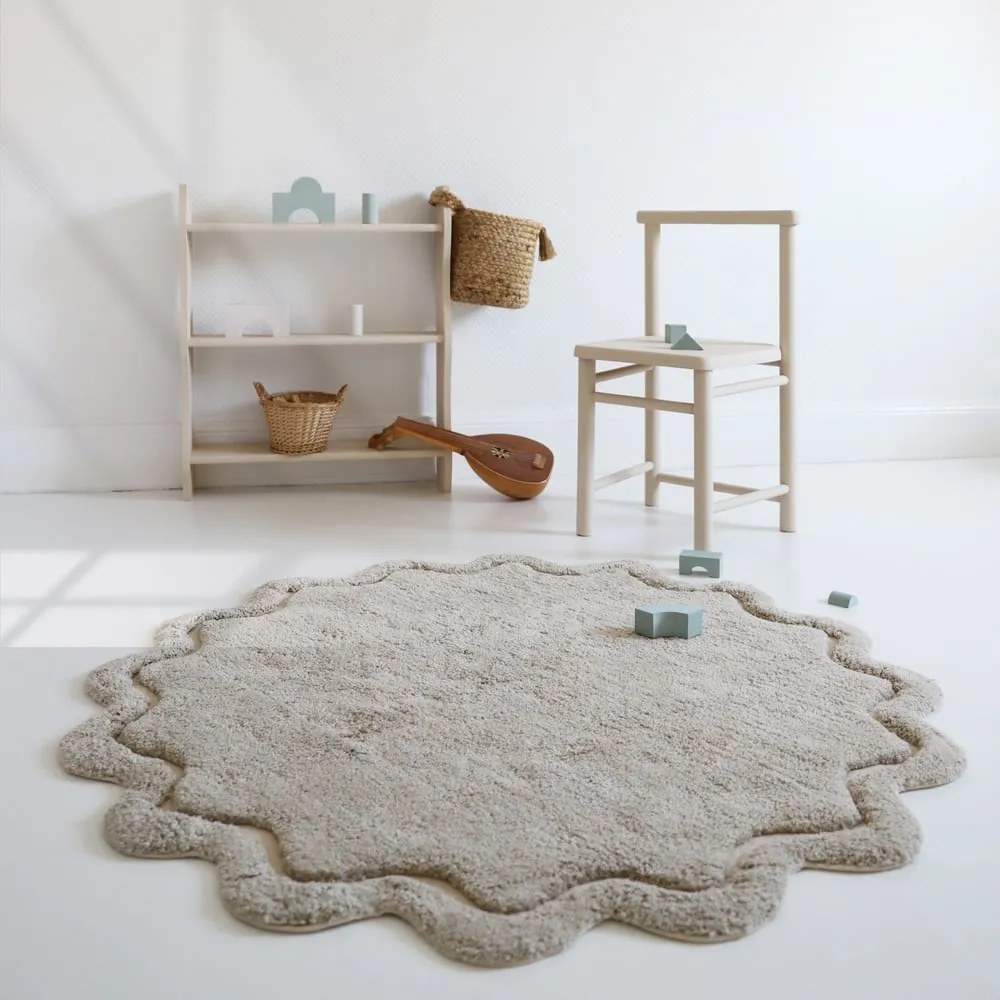 Covor bej lavabil țesut manual rotund din bumbac ø 110 cm Sweet April Lin – Nattiot