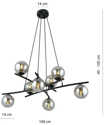 Lustră pe cablu ESSA 8xE14/10W/230V negru/fumuriu