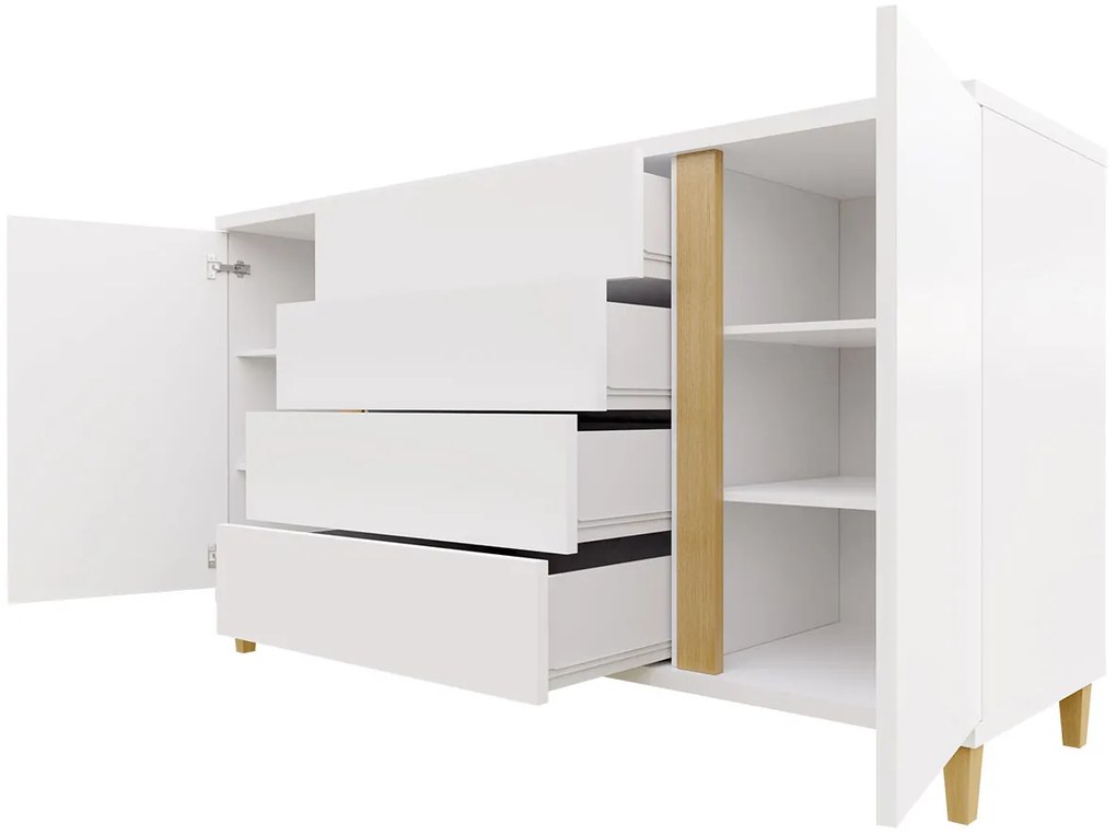 Comodă Aurelius 180 AR04 (Alb + Alb lucios + furnir natural). 1058420