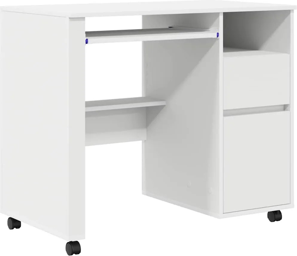 vidaXL Birou cu roți cu sertar Alb 91 x 50 x 77 cm Lemn compozit