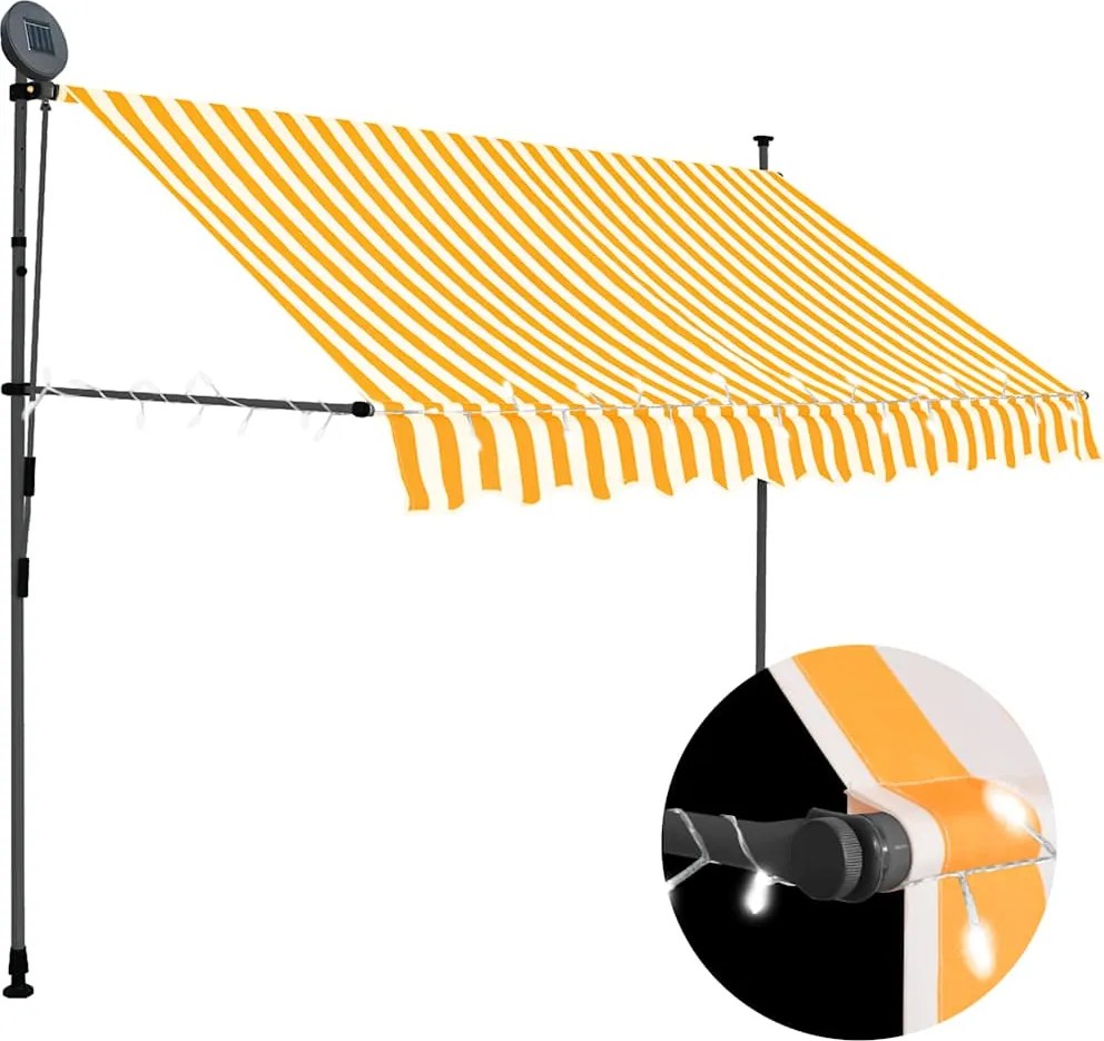 vidaXL Copertină retractabilă manual cu LED, alb & portocaliu, 300 cm