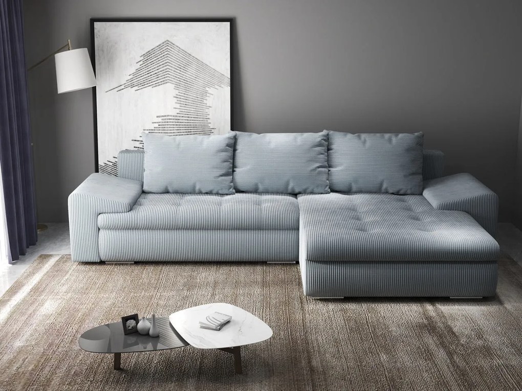 Colțar extensibil dumonde cu ladă de depozitare si sezut confortabil din spuma high-density, Leonardo Zoom Grey 260x185 cm II