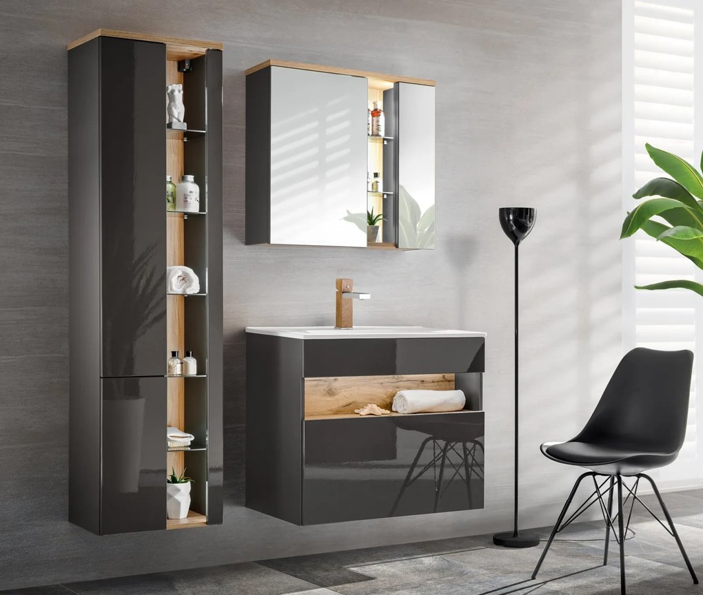 Set mobilier baie Bond Grey 80 cm cm, cm, cm, Set Mobilier Baie 4 piese