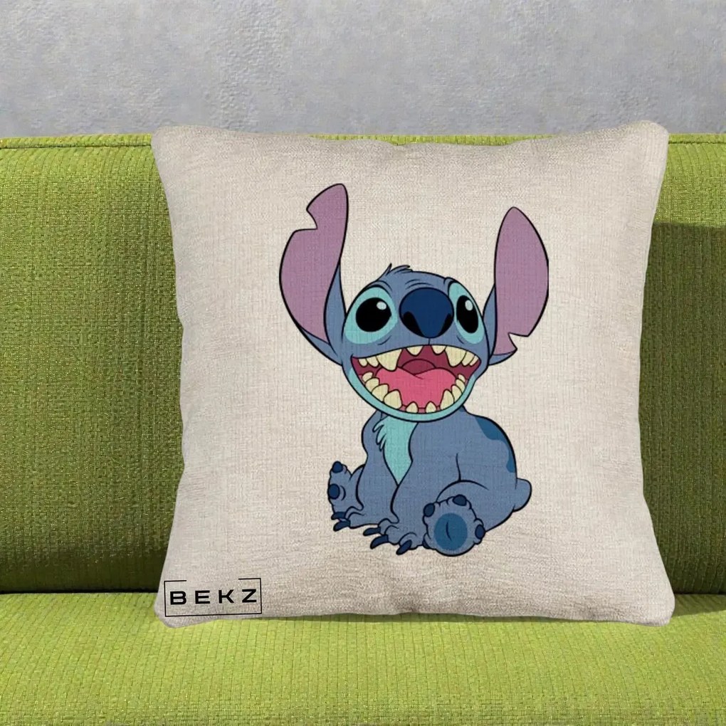Perna Personalizata Stitch Zambitor, 40x40 cm, Bej Canapea, Husa Detasabila, Perna Inclusa, BEKZ®