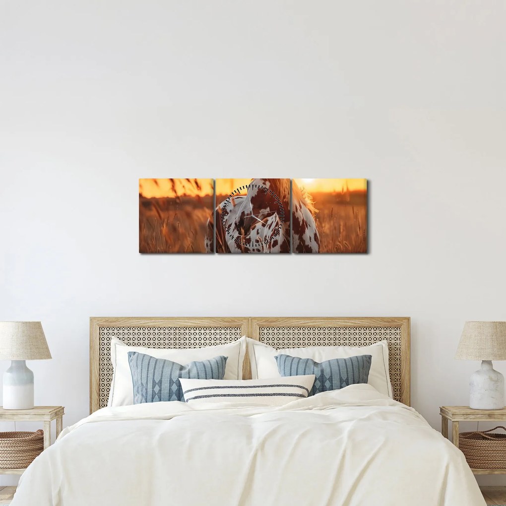 Tablou - Cal la Apus (cu ceas) (90x30 cm)