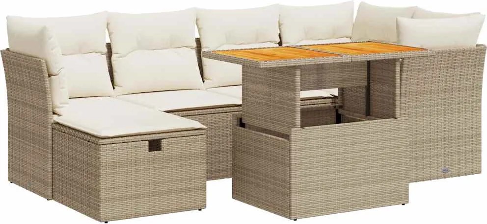 vidaXL Set canapele grădină cu perne 7 piese bej poliratan/lemn acacia