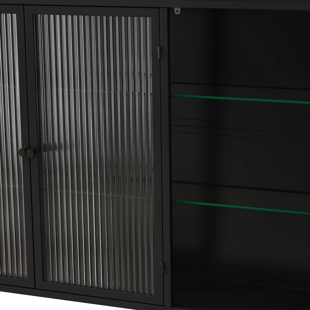 Dulap de Perete cu 3 Uși din Sticlă cu Design Curbat, Negru | Aosom Romania