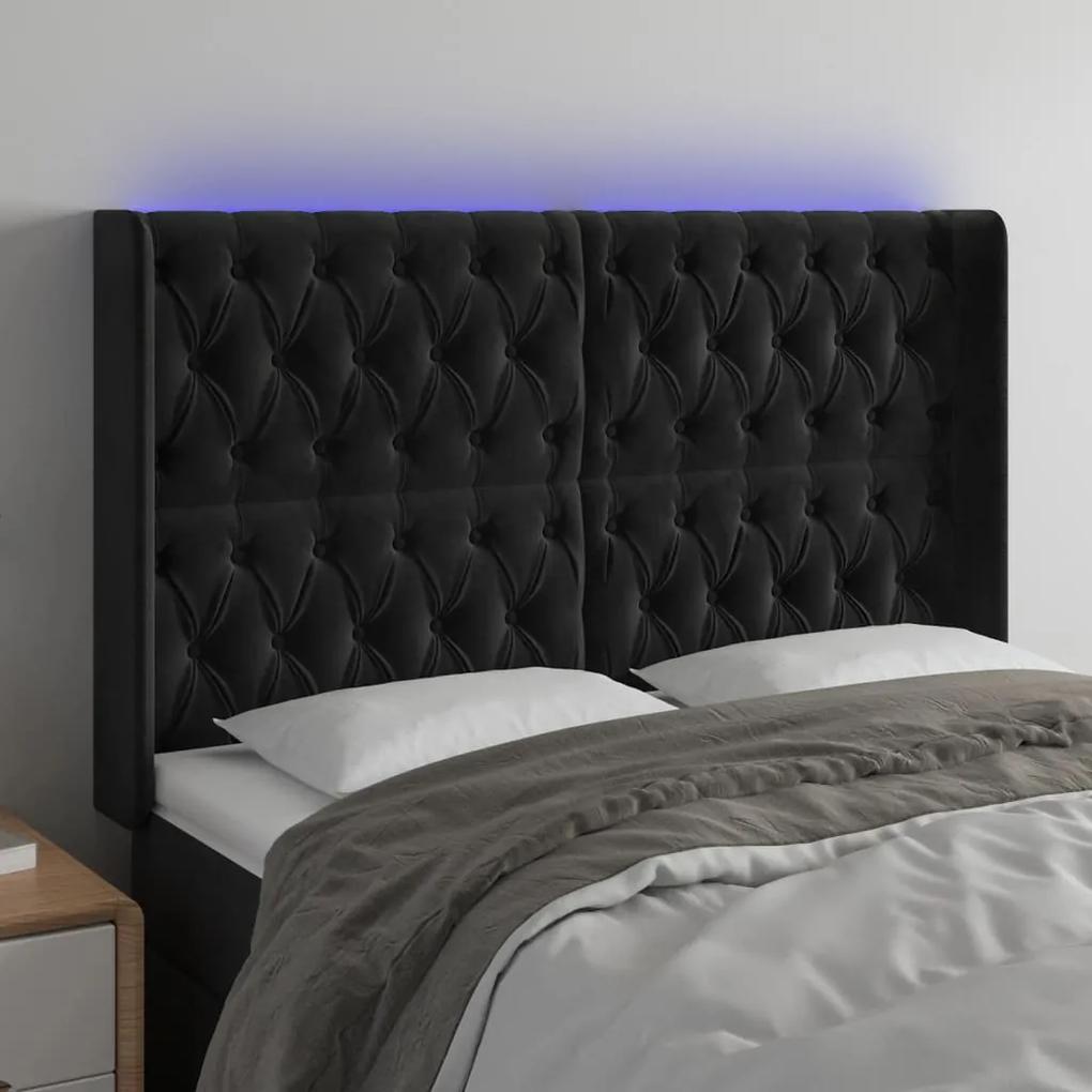3124440 vidaXL Tăblie de pat cu LED, negru, 163x16x118/128 cm, catifea