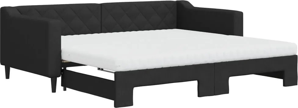 vidaXL Pat de zi cu extensie și saltele, negru, 90x190 cm, textil