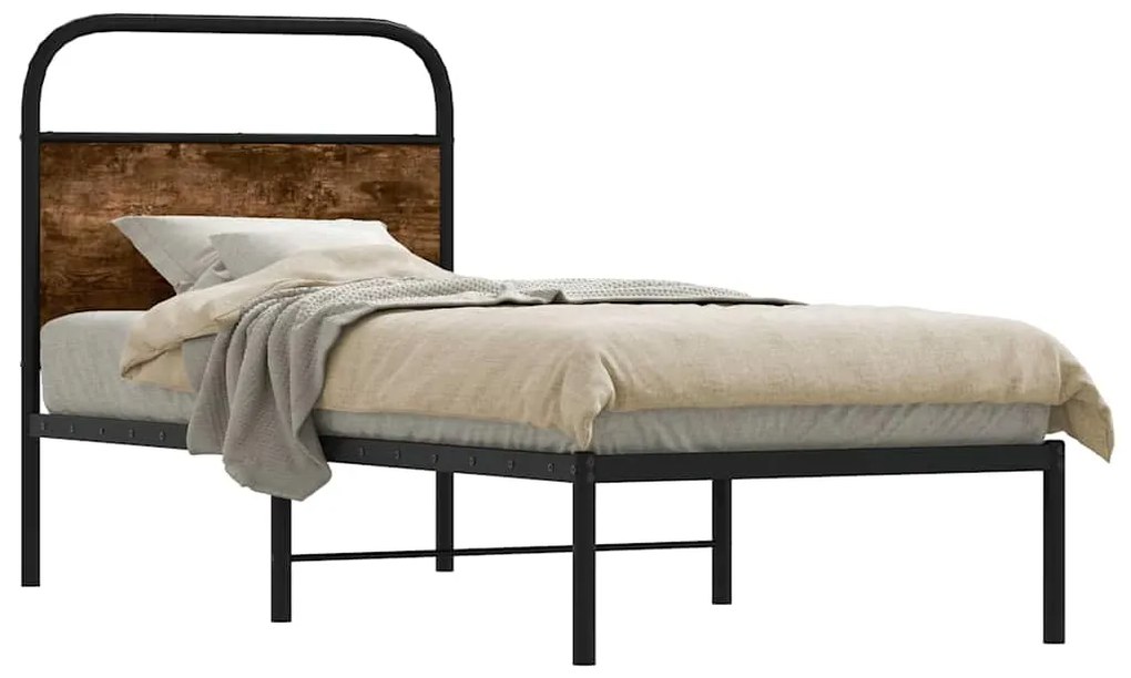 vidaXL Cadru de pat fără saltea 75x190cm stejar afumat lemn prelucrat