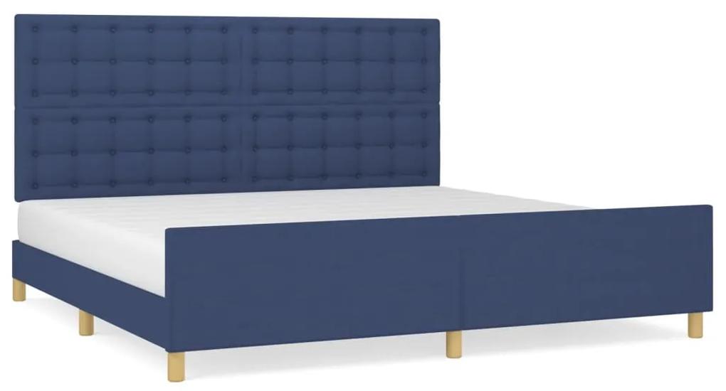Cadru de pat cu tablie, albastru, 200x200 cm, textil Albastru, 200 x 200 cm, Nasturi de tapiterie