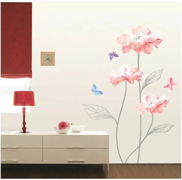 Autocolant Ambiance Light Pink Flowers And Butterflies