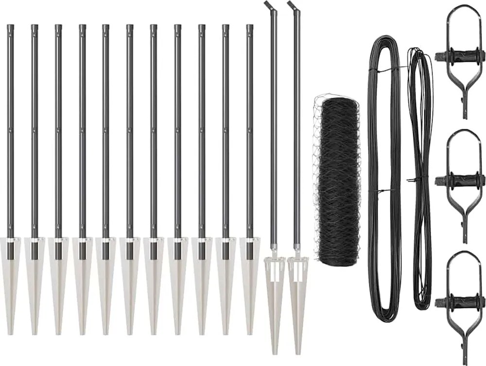 vidaXL Stâlp de gard. Gri 25 x 0,4 m (plasă de 50 mm) Oțel și PVC